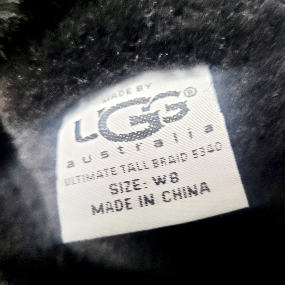 UGG Australia Ultimate Tall Braid Jet Black Sheepskin Women's Boots #5340 size 8 - Picture 12 of 13